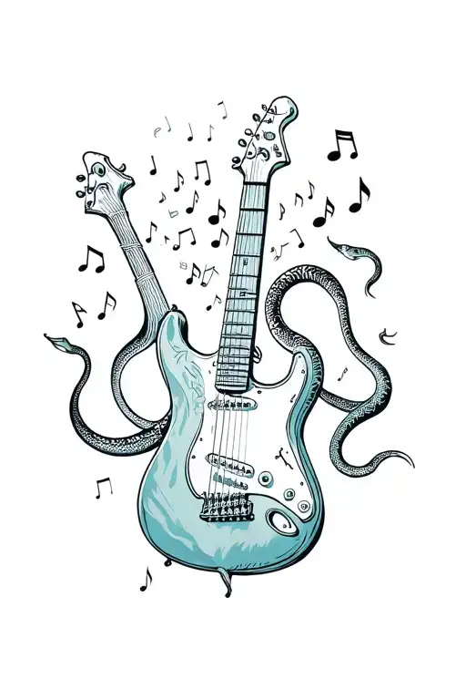 Guitar And Snakes With Music Notes Floating