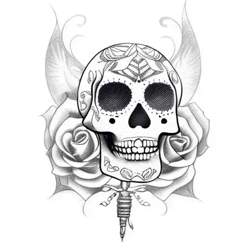 A Sketch-style Tattoo Of A Sugar Skull Nurse