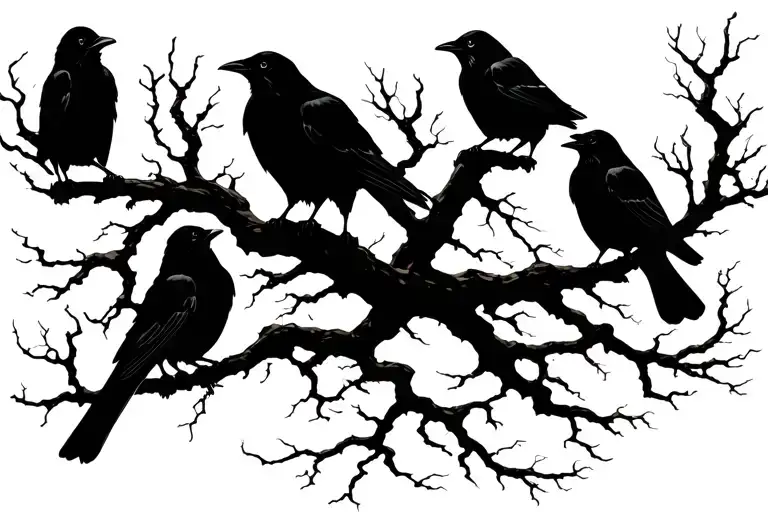 Sillouette Of Crows On A Tree Intertwined