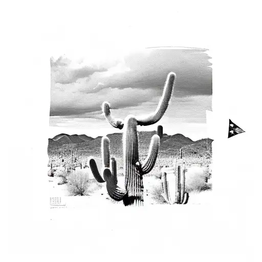 Saguaro Cactus And Arizona State Shape With Flag Inside