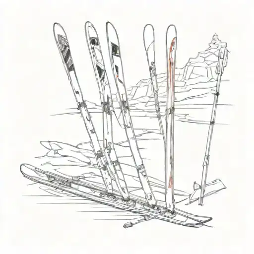 Skis In A Line Aroun