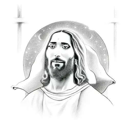 A Detailed Sketch Of Jesus Playing A Cosmic Guitar