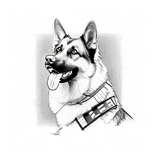 Sketch A Scene Of An Ems Worker With A German Shepherd Companion In A Woodworking Workshop