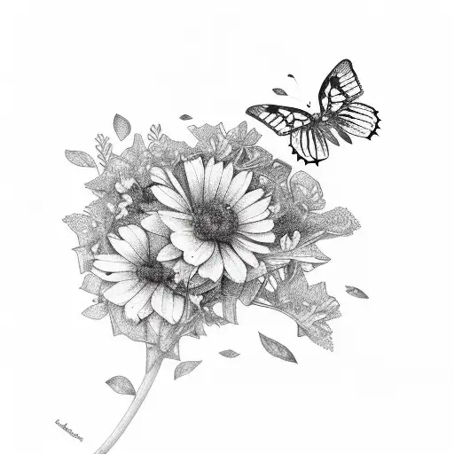 Nature Leaves And Butterflies With Flowers