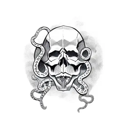 Skull With Clouds Behind And Snakes Coming Out Eyes