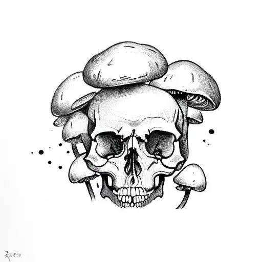 Skull With Mushrooms Growing Out