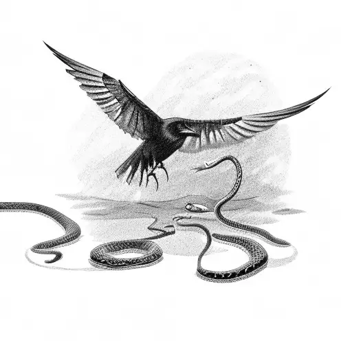 Crow Fighting A Snake