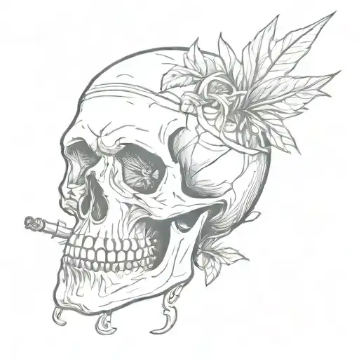 A Sketchy Design Of A Skull Smoking A Joint