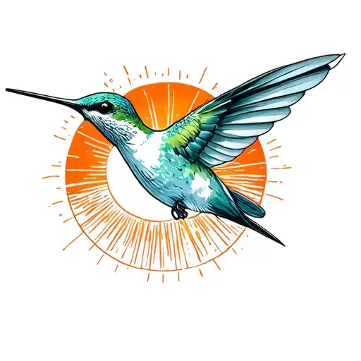 Hummingbird With Small Sunrise Behind It