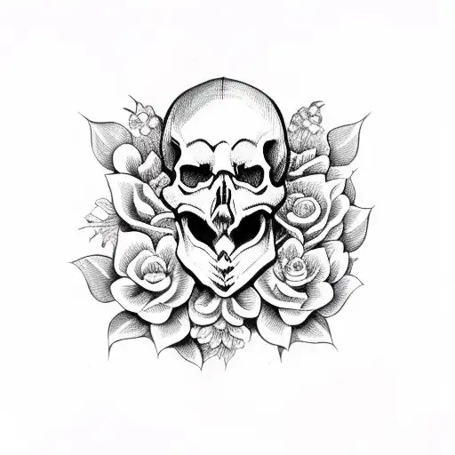 Skull With Flowers Going Throughout Its Mouth And Eyes