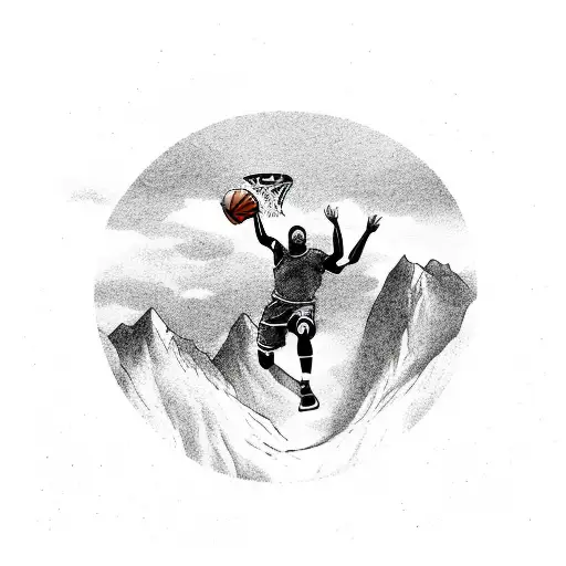 A Basketball Player Jumping Over A Mountain Range