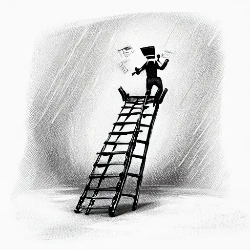 Money With Handcuff And Ladder Sunrise