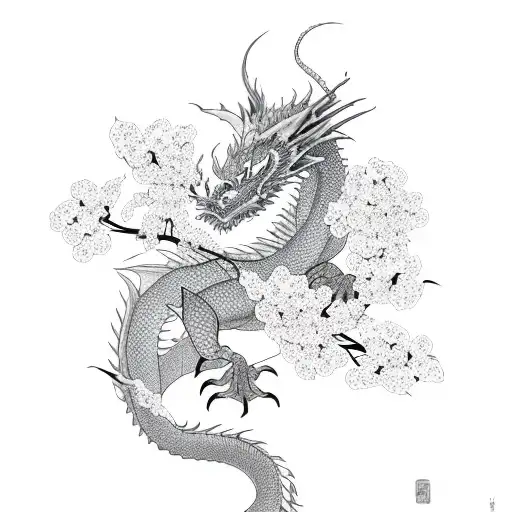 Dragon With Cherry Blossom Vine