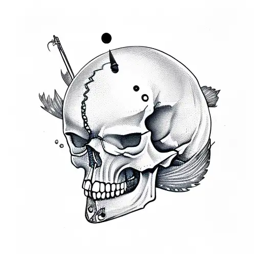 Skull With Bullet Hole And Fish