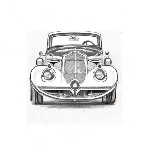 A Sketch Of A Vintage Car With Money Symbols Incorporated Into The Design