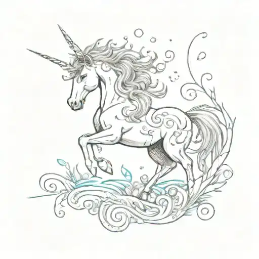 A Whimsical Unicorn Frolicking In A Magical Water Garden