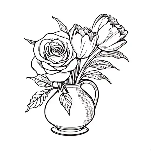 Vase With A Rose And A Tulip