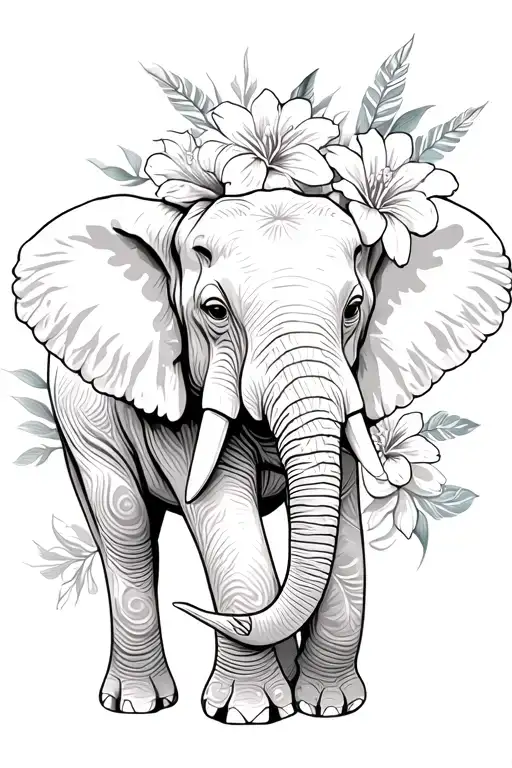 Elephant With Hawaiian Flowers For Forearm