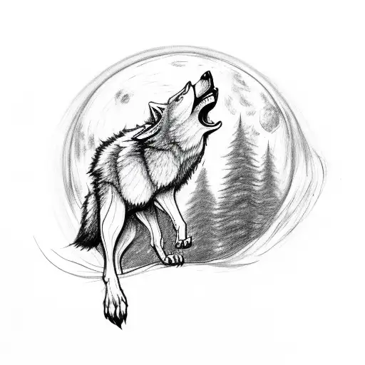 A Wolf Howling At The Moon In A Mystical Forest Setting