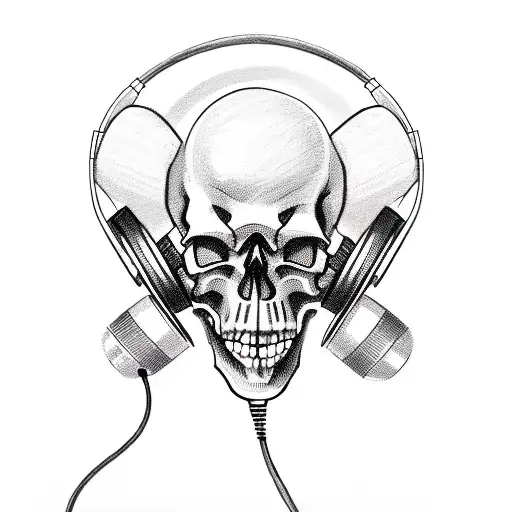 A Sketch Of A Misfit Skull Wearing Headphones And Playing Bass