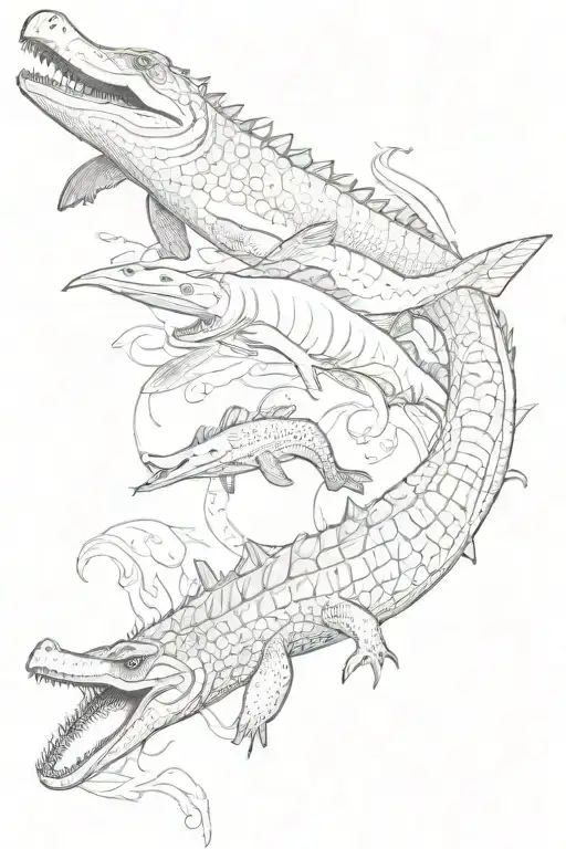 Crocodile And Flamingo And Boa Constrictor And Hawk And Bear And Bat And Whale Shark