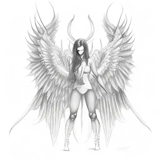 Female Angel Demon Full Body And Wings