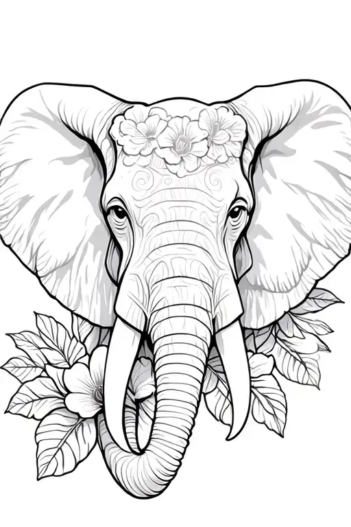 Elephant Head With Hawaiian Flowers