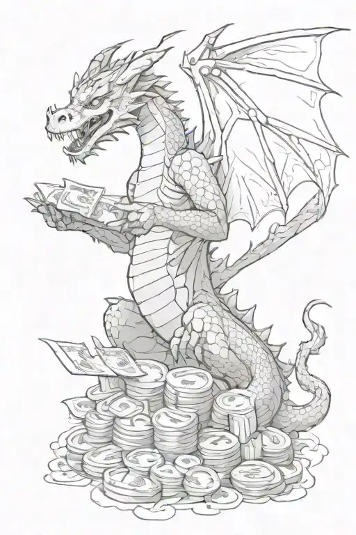 Dragon Holding Money Pouring