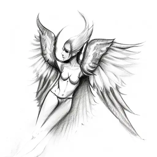 A Sketch-like Depiction Of Half Angel And Half Devil Wings With A Dark And Mysterious Aura