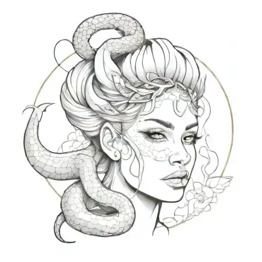 A Womans Face With Snake Surrounding Her Head