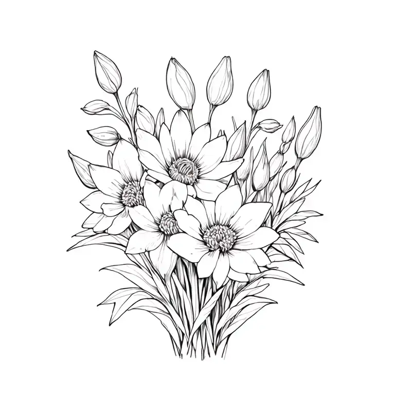 Marigold Daisy Narcissus Poppy Snow Drop Water Lily Bouquet