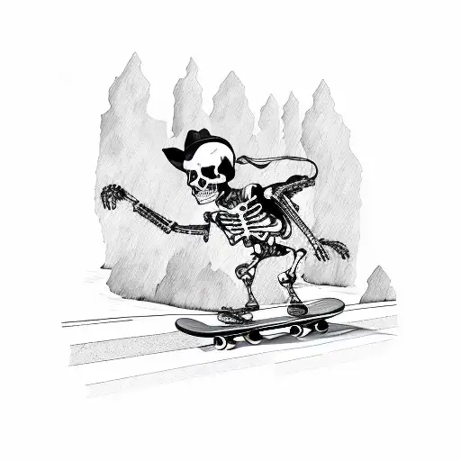 Skeleton Cowboy Riding Skateboard