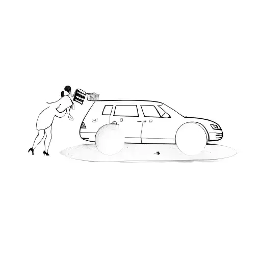 A Girl Opening The Door Of A Car And Puting A Moon In The Trunk