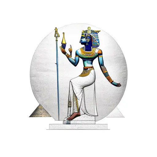 A Beautiful Egyptian Goddess Wielding A Staff With Hieroglyphic Symbols