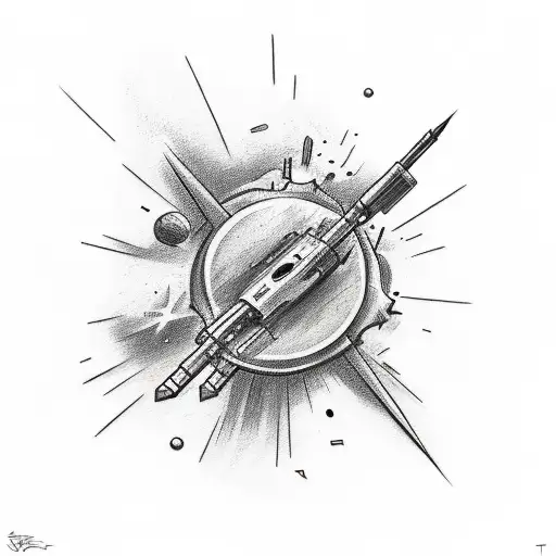 A Sketch-style Tattoo Of A Shooting Star Morphing Into A Cartoonish Gun