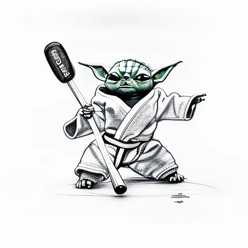 Baby Yoda Wearing A Bjj Gray And Black Belt Holding A Softball