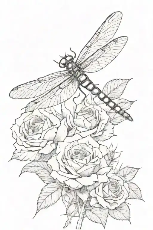 Dragonfly On Rose Growing