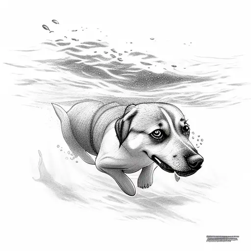 An Underwater Scene With A Dog Swimming Alongside Freedivers