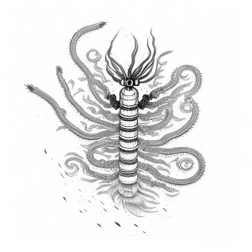 Black Centipede With Red Lycoris Radiata