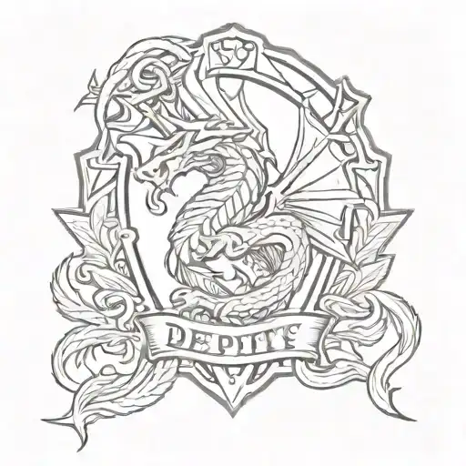 A New-school Style Tattoo Of A Deputy Sheriff Badge With A Dragon Wrapped Around It