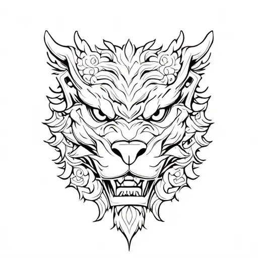 Foo Dog Head Woodcut