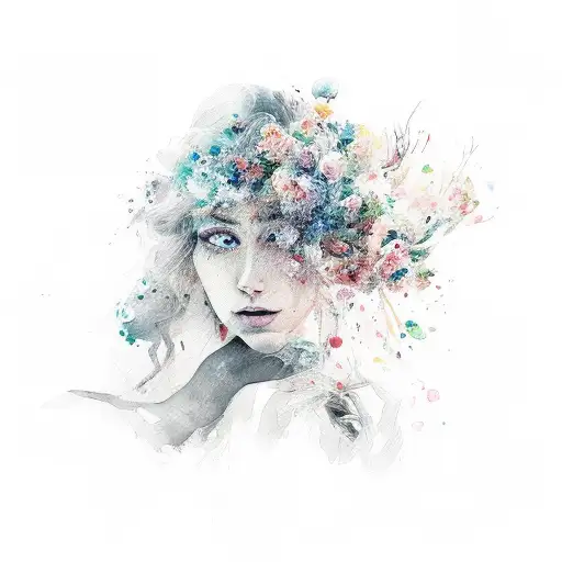 A Realistic Portrait Of The Client's Favorite Painter Surrounded By Watercolor Splashes