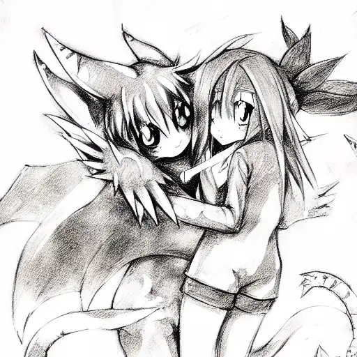 Demon With Anime Girl Hugging Pokemon