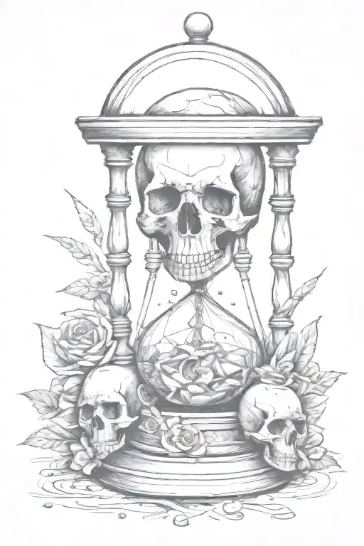 Sand Hourglass Surrounded By Skull