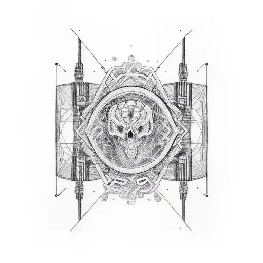 An Intricate Tattoo Of A Guitar And Snowboard Intertwined With Circuitry