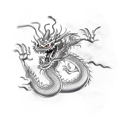 Wriggling Chinese Dragon With A Small Nose Sketch For