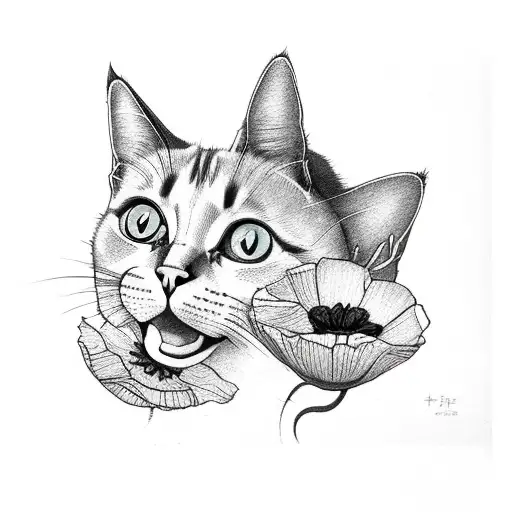 Cat With Poppies
