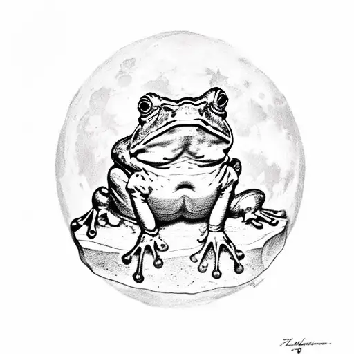 Bullfrog Sitting On A Weathered Stone Block With Xiii Carved In It Under A Full Moon