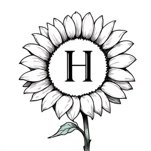 White Ink Sunflower With A Capital H In The Middle