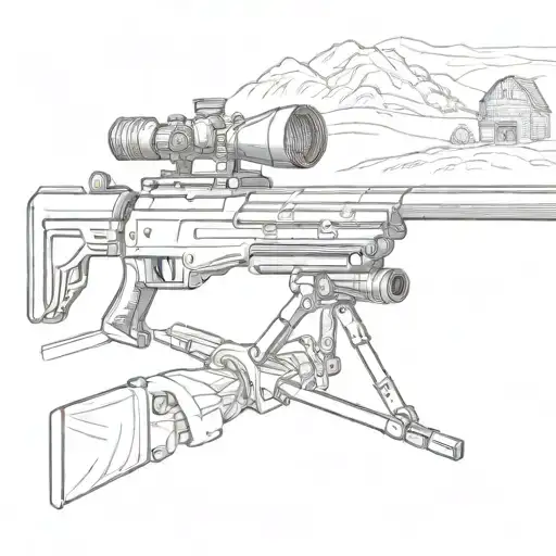 Sniper Rifle And Farm Landscape